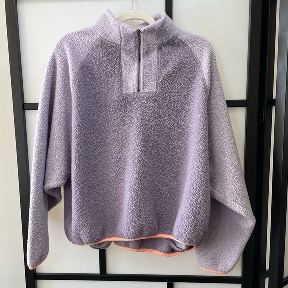 [M] American Eagle Fuzzy Lavender Purple 1/2 Zip Sweater w/ Neon Orange Trim - Picture 1 of 5